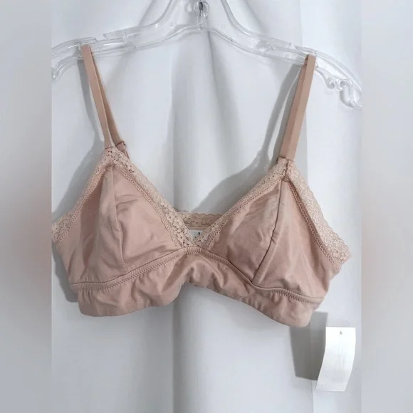 NWT Jenni On Repeat Wide Band T-Shirt Bralette With Lace Trim In Beige Size Med - Picture 2 of 8